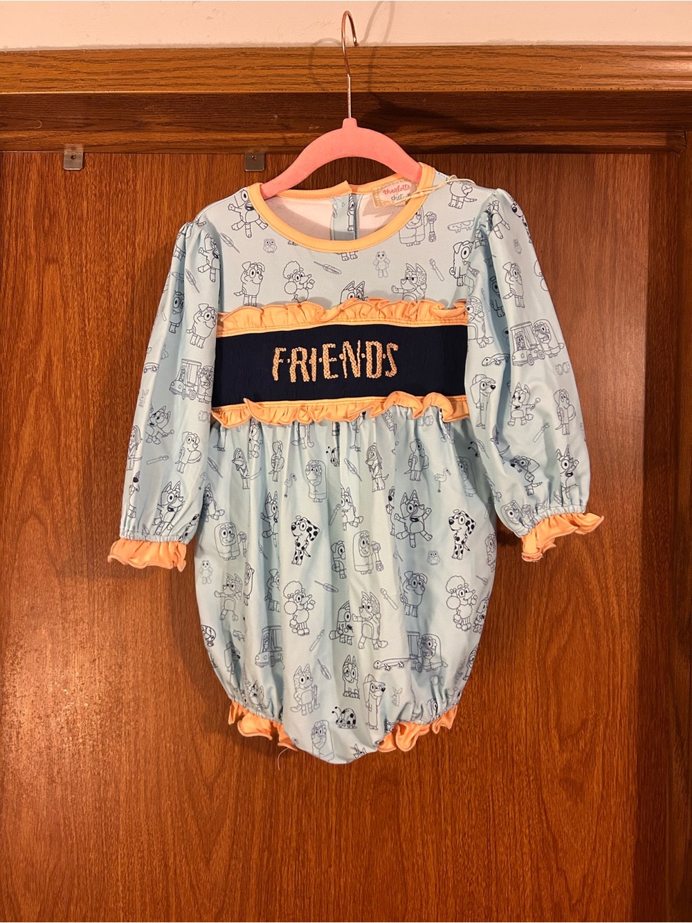 Light Blue 'Friends' Smocked Bubble